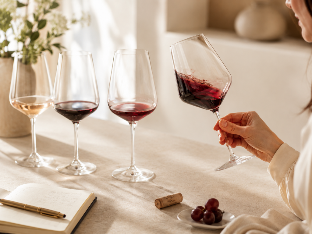 Difetti del vino durante una degustazione tecnica con diversi calici