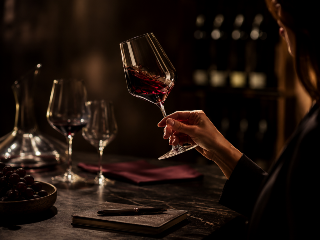 Profumi del vino durante l’analisi olfattiva di un calice di vino rosso